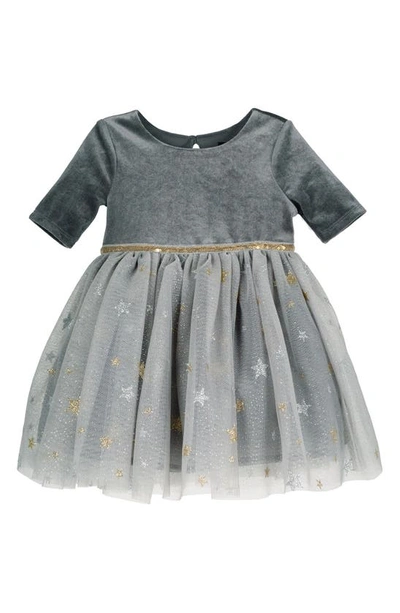 Shop Zunie Velvet & Tulle Dress In Charcoal