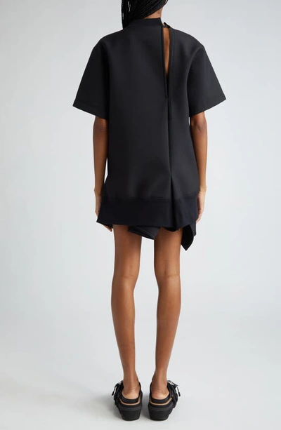 Shop Sacai Asymmetric Short Sleeve Sweatshirt Dress In Black