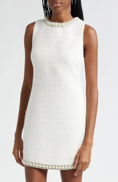 Shop Alice And Olivia Coley Beaded Sleeveless Tweed Minidress In Off White