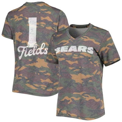 Shop Industry Rag Majestic Threads Justin Fields Camo Chicago Bears Name & Number V-neck Tri-blend T-shirt