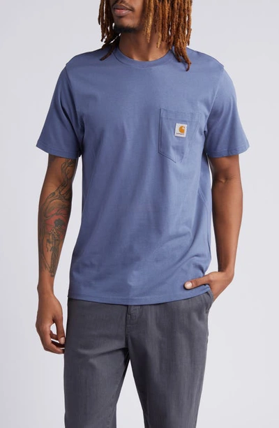 Shop Carhartt Logo Pocket T-shirt In Hudson Blue