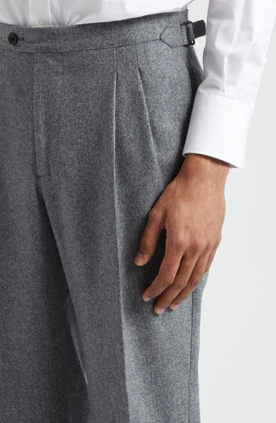 Shop Thom Sweeney Pleated Virgin Wool Flannel Trousers In Light Grey