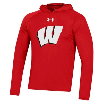 Shop Under Armour Red Wisconsin Badgers School Logo Raglan Long Sleeve Hoodie Performance T-shirt