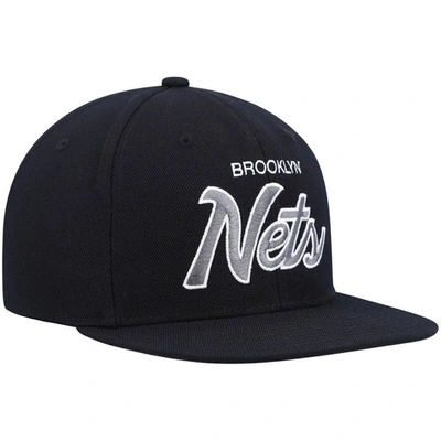 Mitchell & Ness Men's  Black New Jersey Nets Hardwood Classics Mvp Team Script 2.0 Snapback Hat In Black