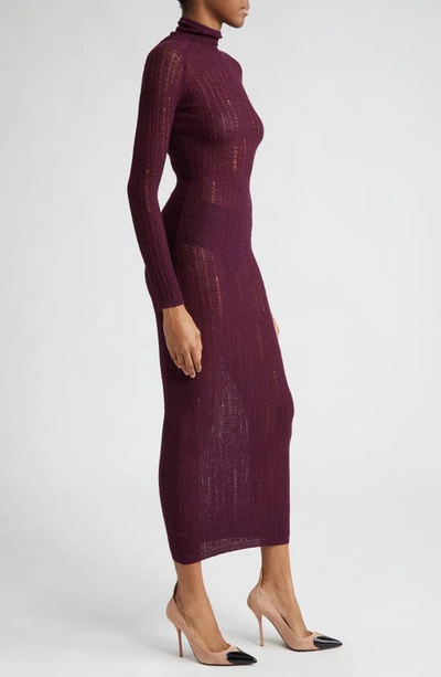 Shop Alaïa Ladder Stitch Long Sleeve Virgin Wool Blend Dress In Aubergine