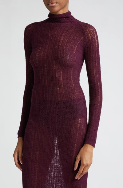 Shop Alaïa Ladder Stitch Long Sleeve Virgin Wool Blend Dress In Aubergine