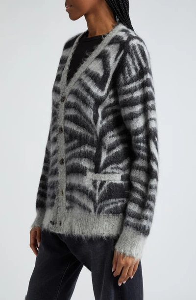Shop R13 Zebra Stripe Distressed Wool & Mohair Blend V-neck Cardigan In Zebra Jacquard