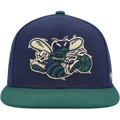 Shop Mitchell & Ness Navy/green Charlotte Hornets 10th Anniversary Hardwood Classics Grassland Fitted Hat