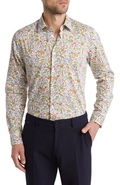 Shop Paul Smith Tailored Fit Floral Cotton Button-up Shirt In White Multi