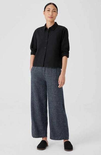 Shop Eileen Fisher Classic Point Collar Organic Cotton Poplin Button-up Shirt In Black