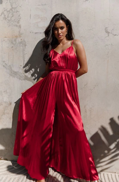 Shop Petal And Pup Petal & Pup Eden Pleated Wide Leg Jumpsuit In Red