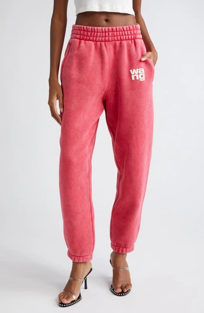 Shop Alexander Wang Puff Logo Structured Terry Sweatpants In Soft Cherry