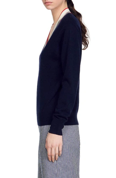 Shop Sandro Steven Wool & Cashmere Varsity Sweater In Deep Blue
