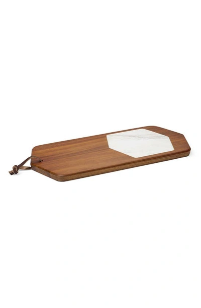 Nambe Chevron Cutting Board In Acacia Wood And Marble In Brown