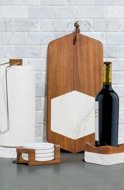 Nambe Chevron Cutting Board In Acacia Wood And Marble In Brown