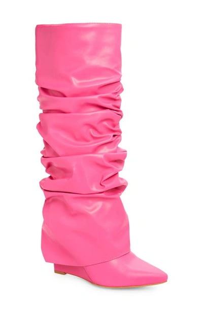 Shop Azalea Wang Zumma Foldover Slouch Pointed Toe Wedge Boot In Pink