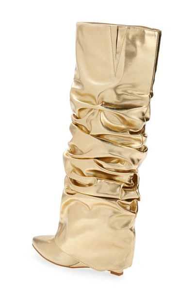 Shop Azalea Wang Zumma Foldover Slouch Pointed Toe Wedge Boot In Gold