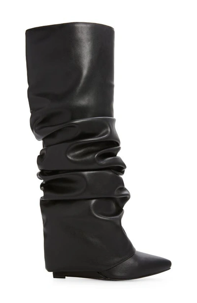 Shop Azalea Wang Zumma Foldover Slouch Pointed Toe Wedge Boot In Black