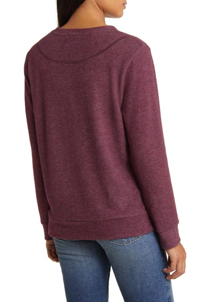 Shop Loveappella Cozy Crewneck Long Sleeve Top In Burgundy