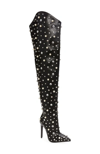 Shop Azalea Wang Starling Pointed Toe Over The Knee Boot In Black