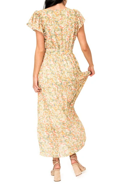 Shop Gibsonlook Floral Flutter Sleeve Midi Dress In Yellow Multi Floral