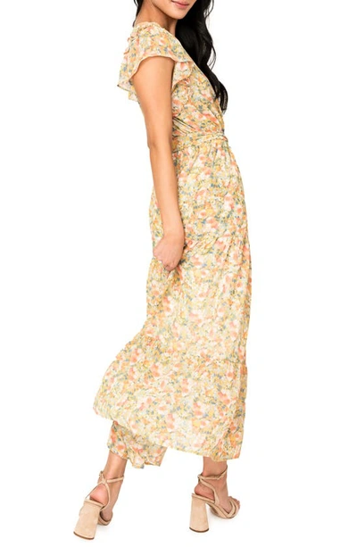 Shop Gibsonlook Floral Flutter Sleeve Midi Dress In Yellow Multi Floral