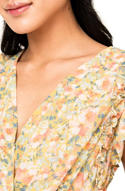 Gibsonlook Floral Flutter Sleeve Midi Dress In Yellow Multi Floral