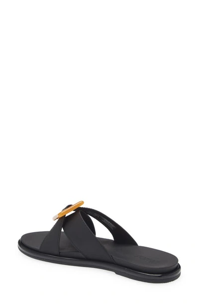 Olukai Lai Slide Womens Faux Leather Buckle Slide Sandals In Black / Black