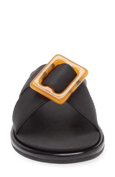Olukai Lai Slide Womens Faux Leather Buckle Slide Sandals In Black / Black