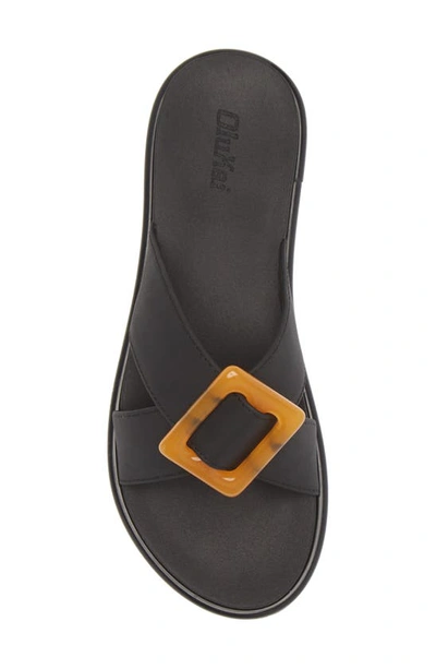 Olukai Lai Slide Womens Faux Leather Buckle Slide Sandals In Black / Black