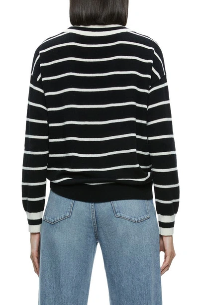 Alice And Olivia Fila Wool Blend Crewneck Sweater In Black/ Ecru