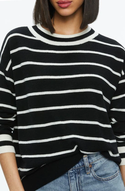 Alice And Olivia Fila Wool Blend Crewneck Sweater In Black/ Ecru