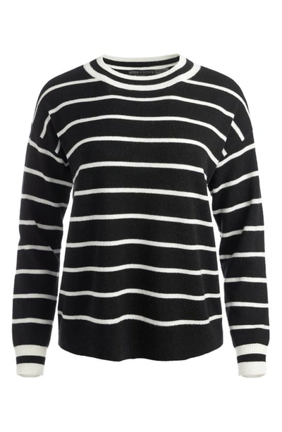 Shop Alice And Olivia Fila Stripe Stretch Wool & Cashmere Sweater In Black/ Ecru