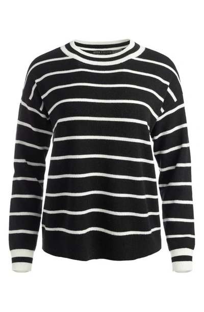Alice And Olivia Fila Wool Blend Crewneck Sweater In Black/ Ecru