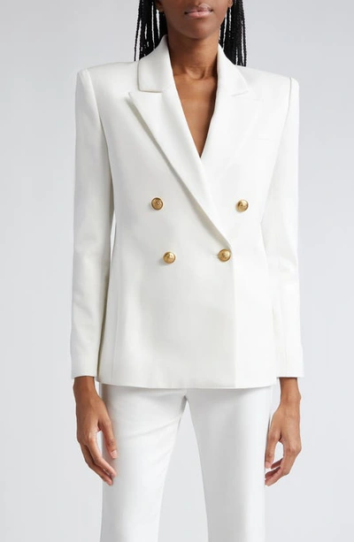 Shop Alice And Olivia Anthony Double Breasted Strong Shoulder Blazer In Off White