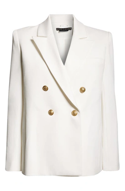 Shop Alice And Olivia Anthony Double Breasted Strong Shoulder Blazer In Off White