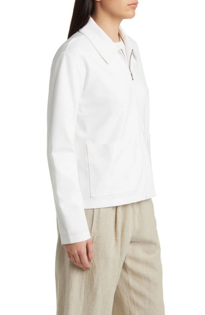 Shop Eileen Fisher Classic Point Collar Zip-up Ponte Jacket In Ivory
