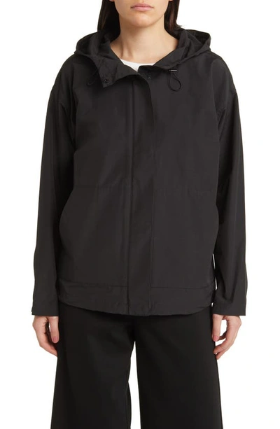 Shop Eileen Fisher Hooded Cotton Blend Jacket In Black