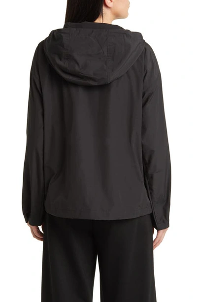 Shop Eileen Fisher Hooded Cotton Blend Jacket In Black