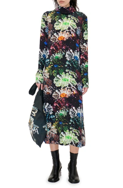 Shop Stine Goya Mille Glitter Bloom Long Sleeve Satin Midi Dress