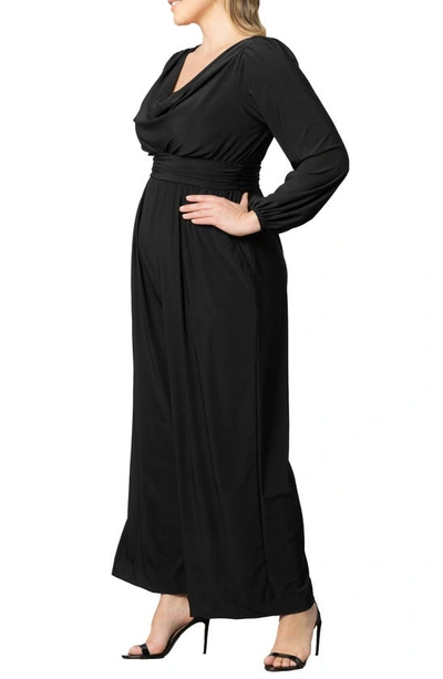 Shop Kiyonna Natalia Cowl Neck Long Sleeve Jumpsuit In Black Noir