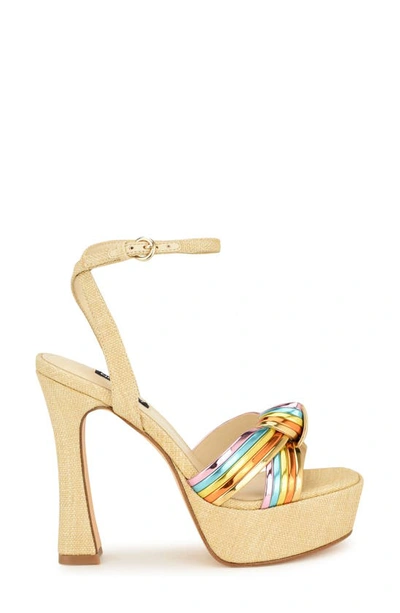Nine West Irna Ankle Strap Platform Sandal In Beige/ Bronze Multi