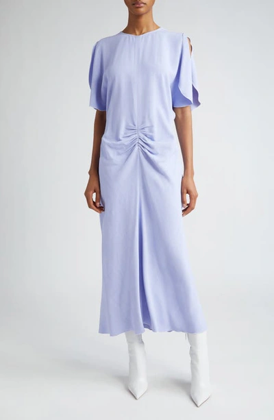 Shop Victoria Beckham Tulip Sleeve Gathered Waist Dress In Frost