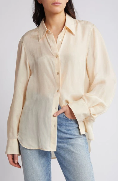Shop & Other Stories Long Sleeve Satin Button-up Shirt In Beige
