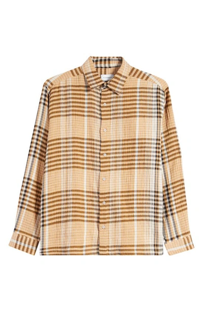 Shop Topman Relaxed Fit Plaid Stretch Cotton Button-up Shirt In Brown Multi