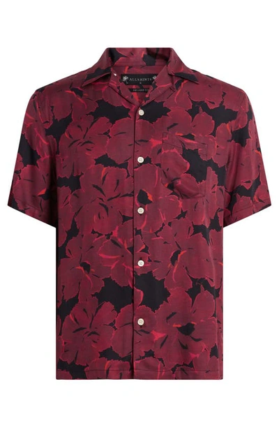 Shop Allsaints Kaza Relaxed Fit Floral Camp Shirt In Sangria Red