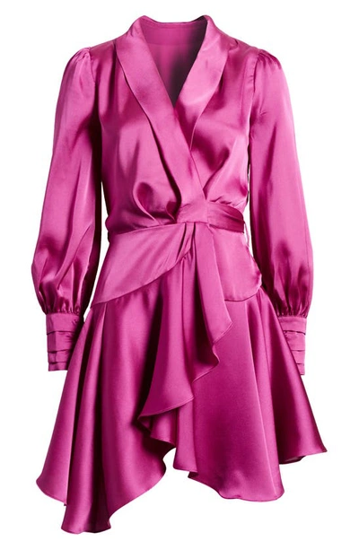 Shop Nikki Lund Margaret Long Sleeve Wrap Minidress In Bright Pink