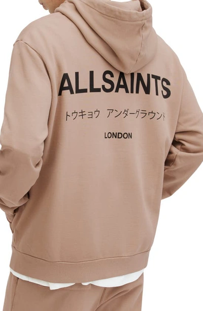Shop Allsaints Underground Logo Hoodie Sweatshirt In Toffee Taupe