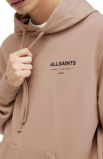 Shop Allsaints Underground Logo Hoodie Sweatshirt In Toffee Taupe