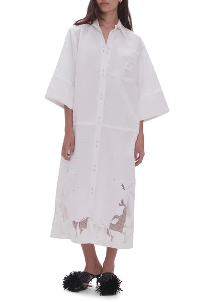 Shop Aje Agua Embroidery Detail Linen Blend Shirtdress In Ivory